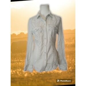 True Religion Shirt Womens Button Up Western Pearl Snap Ditsy Floral Brown S